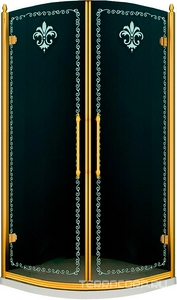 Душевой уголок 900х900хh2020мм, 1/4 круга, R550мм, две распашные двери, (стекло прозрачное с матовым узором, 8мм, фурнит. цв.золото),  ZZ Cezares Retro RETRO-R-2-90-CP-G