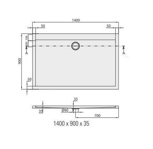 Поддон для душа 1400х900хh35мм, прямоугольный, сливное отв. 90мм, без сифона, (акрил, цв. белый), Subway2.0 ZZ Villeroy & Boch Subway 2.0 DA1493SUB2V-01