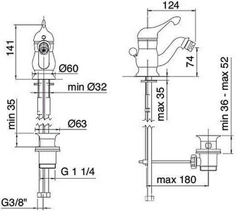 Смеситель для биде, с д/к, (цв.золото),  KL 3M Piccadilly 2120.DD