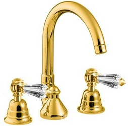 Смеситель для раковины высокий, закругл. излив, на 3 отв., с д/к, с ручками SW - Swarovski, (цв. золото), Old italy ZZ