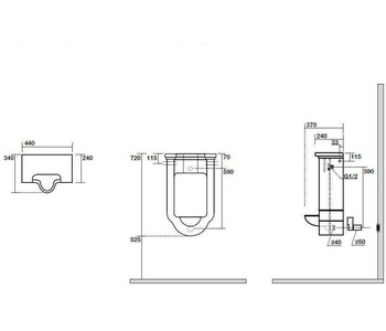 Писсуар подвесной 44х37хh69см, подвод воды из стены, сифон с выпуском в стену, крепёж в компл.,  ZZ Kerasan Waldorf 413001