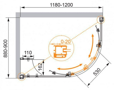 Душ.уголок 1200х900хh2000мм,R550, ассиметричный, 2 раздвижн.двери с 2 непод.сегм,"Левый",полки слева, вход 530мм,(ст/проз,6мм,фурн.цв.хром)  ZZ Cezares Anima ANIMA-RH-2-120/90-C-Cr-L / ANIMA-W-RH-2-120/90-C-Cr-L