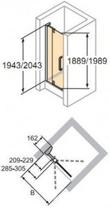 Дверь расп.,с непод.cегм.,для ниши, 1000хh2043мм,вход 635мм, неподв. cегм,крепёж справа/слева, (профиль цв. мат. серебро, стек.прозр), ZZ Huppe Huppe Refresh 9P0607 087 321