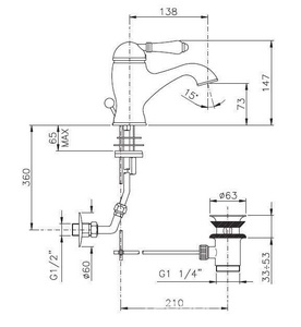 Смеситель для раковины, с д/к, (цв. бронза, ручка Petit Mont Blanc),  ZZ Nicolazzi Classico 3402 BZ 76
