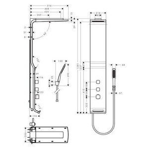 Душ.панель 214хh1281х516мм,(h +-200мм),термостат,верхн.душ с 2-мя типами струи,ручной душ, держатель,шланг 1,60м,(цв.мат.хром/хром)  Lift ZZ Hansgrohe Raindance 27008000