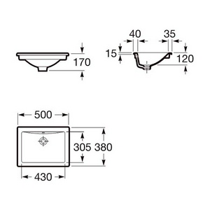 Раковина  500*380*170 мм, встраиваемая снизу, с установочным комплектом, глазурованная с двух сторон ZZ Roca Diverta 327114000