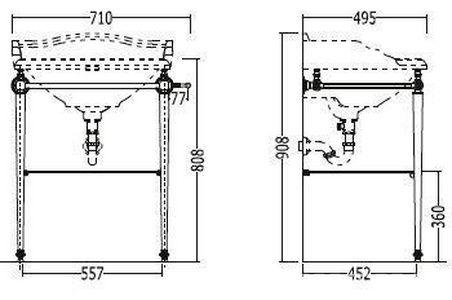 Консоль металлическая с полотенцедержателем и стеклянной полочкой под раковину Cambridge 64см, (цв. хром),  ZZ Devon & Devon Tiffany DETIFFANYCR