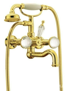 Смеситель для ванны  Presente, двуручковый,  с душевым гарнитуром, Swarovski+золото ZZ Boheme Imperiale 333