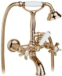 Смеситель для ванны с душевым гарнитуром и кронштейном д/д, (цв.бронза, ручки Half Dome), Nicolazzi ZZ Nicolazzi Tradizionale 1402 BZ 70