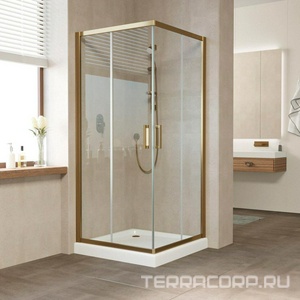 Душевое ограждение  90x90x190 см, двери раздвижные, БЕЗ поддона, профиль бронза, стекло прозрачное ZZ Vegas Glass ZA ZA 90 05 01