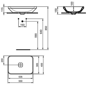 Раковина накладная на стол., 550х400хh150мм, овальная, без отв. для смесит., без перелива, (крепёж, керам.накладка слива,шаблон в копмл),  ZZ Ideal Standard Tonic II K083401