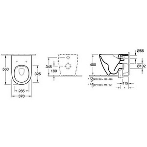 Унитаз напольный, пристенный 375х560мм, без внутр. смывн. ободка, без сиденья, скрытый крепёж  в компл., (R1 white ceramicplus),  ZZ Villeroy & Boch Subway 2.0 5602R0R1