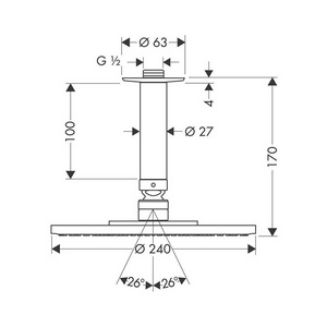 Верхний душ  AIR d=240 мм, с потолочным держателем 100мм, G1/2,  ZZ Hansgrohe Raindance 27477000
