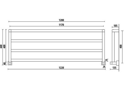 Полотенцесушитель 1200хh440х135мм, подвод воды int.1170мм, (цв.хром), краны, крепёж в компл., (ГВС) Margaroli 730/4 ZZ Margaroli Panorama art.730/4 CR