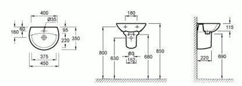 Раковина 45х35см, 1 отв. под смеситель  ZZ Jacob Delafon Odeon E4152-00