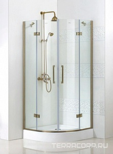 Душ. уголок 1000х1000хh1950мм, 1/4 круга, R550мм, 2 расп.двери, вход 730мм, с 2-мя неподв.сегм., (стекло прозр., 8мм, фурн/бронза), Magiс ZZ Cezares Magic MAGIC-R-2-100-C-Br