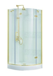 Душ. уголок 1000х1000хh1950мм, 1/4 круга, R550мм, расп.дверь петли справа, вход 730мм, с 2-мя неподв.сегм., (стекло прозр, 8мм, фурн/золото), Magic XX