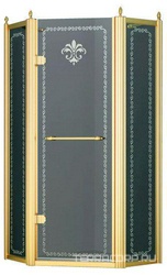 Душ. уголок 900х900хh1950мм,5-ти угольн.,расп.дверь петли слева,с 2мя неподв.сегм,вход 507мм,(ст.матов. с прозр. узором,6/8мм,фурн.цв.золото),Retro XX