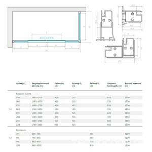 Душевое ограждение , 150x100x1900 мм, профиль мат. хром, стекло сатин, БЕЗ поддона ZZ Vegas Glass Z2P+ZPV Z2P+ZPV 150*100 07 10