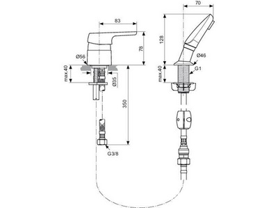 Смеситель для парикмехерской мойки, с ручной душевой лейкой, (цв.хром), CeraSprint ZZ Ideal Standard Cerasprint New A5727AA