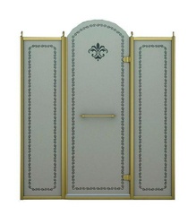Дверь в нишу 1500xh2118мм,(1475-1525)xh2118, с двумя неподв. сегмен, "ПРАВАЯ" петли справа,(вход 560мм),(стек/мат с прозр/узор,8мм, фурн/зол),Retro XX