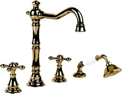 Смеситель для ванны, встраиваемый, на 4 отв., лейка, шланг в компл., (цв. бронза),  ZZ Gaia Chopin RN 680 BR