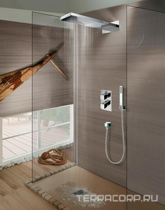 Верхний душ, настенный 200х500h24мм, с двумя режимами дождь и каскад, (металл цв. хром), -2 ZZ Bossini Manhattan i00570 030