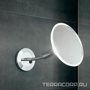 Зеркало косметическое, настен., на подвиж.кронштейне, d207мм, 3-х кратн.увелич.,с LED подсветкой 8W, выключатель на основании,(цв.хром) ZZ Keuco Elegance New 17676019000