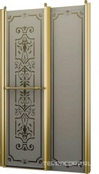 Дверь в нишу 1000хh1950мм, распашная во внутрь и наружу, с неподв.сегм., вход 521мм, правая/левая, (профиль цв. золото, стекло 6мм мат.с прозр.рис ZZ