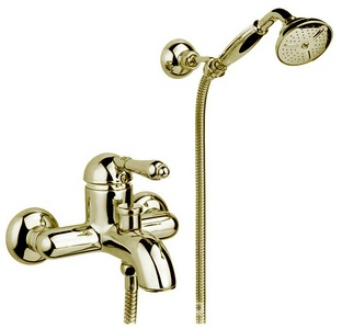 Смеситель для ванны, лейка, шланг, кронштейн в компл., (цв. Antique gold, ручка El Capitan),  ZZ Nicolazzi Classico 3401 AG 75