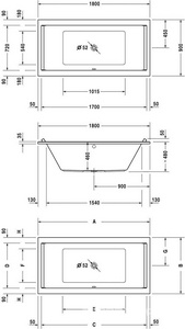 Ванна 1800х900хh485мм встраиваемая акриловая, без ножек и сифона,  ZZ Duravit Starck 700205 00 0 00 0000