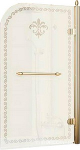 Штора на ванну 815хh1450мм, "Левая", поворотная, с полотенцедержателем, (стекло матовое с прозр./узором, 8мм, фурн/цв.бронза),  ZZ Cezares Retro RETRO-V-1-80/145-PP-Br-R