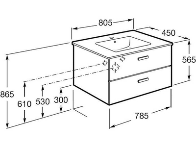 Тумба подвесная   78,5х56,5х45см, с 2 выдвиж. ящиками, Без раковины, цвет белый, крепеж в комплекте KL Roca Victoria Nord ZRU9000032