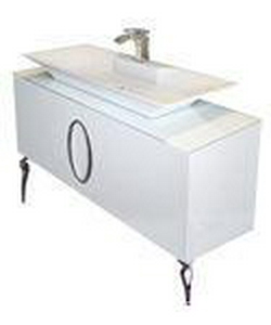 Тумба 100х45см, напольная, под раковину, с 2-мя выдв. ящиками, со стеклянной столешницей, (корпус цв. белый, ножки 2шт., ручка цв. хром),  ZZ La Beaute Savoie B100S1