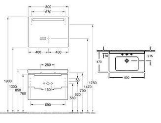 Тумба 787хh520х449мм,для раковин 800мм,(2 выдв.отдел,3 контейн.д/акс,4 алюм.штанги,2стекл.перегор.(цв.DH Glossy White,ручка цв.серебр.мат)Subway 2.0ZZ