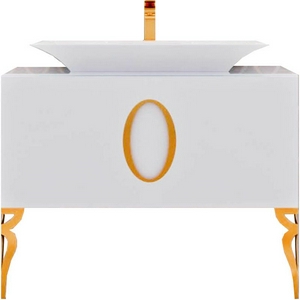 Тумба 120х45см, напольная, под раковину, с 2-мя выдв. ящиками, со стеклянной столешницей, (корпус цв. белый, ножки 2шт., ручка цв. золото),  ZZ La Beaute Savoie B120S1OR
