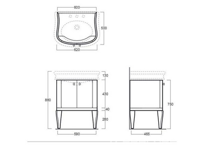 Тумба напольная 590х500хh750мм, под раковину 700мм, две распашные двери, (цв.  глянец),  ZZ Simas Lante LAM70 nero