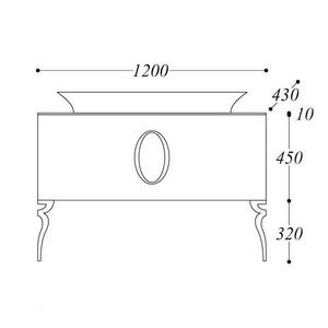 Тумба 120х45см, напольная, под раковину, с 2-мя выдв. ящиками, со стеклянной столешницей, (корпус цв. , ножки 2шт., ручка цв. золото),  ZZ La Beaute Savoie B120S2OR