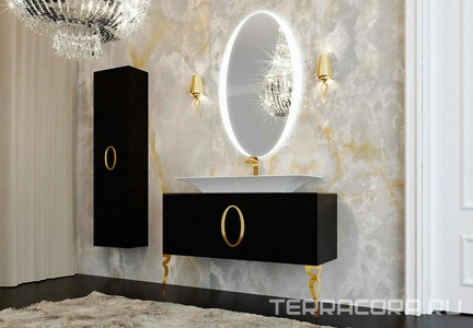 Тумба 120х45см, напольная, под раковину, с 2-мя выдв. ящиками, со стеклянной столешницей, (корпус цв. , ножки 2шт., ручка цв. золото),  ZZ La Beaute Savoie B120S2OR