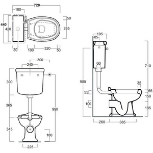 Бачок "Средний" 430х190хh390мм, с фронт.отверст. для ручки смыва, подвод воды сбоку, (БЕЗ соед трубы, механ. и ручки смыва арт. D 23…),белый  Simas Arcade AR 812B