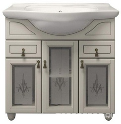 Тумба напольная Тибет 75/70, 770*850*510 мм, с художественным стеклом, цвет слоновая кость, БЕЗ раковины Kirovit Монро, Дрея 75 ZZ