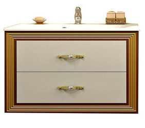 Тумба подвесная Карат 100, 1000*595*450 мм, цвет слоновая кость/золотая патина, БЕЗ раковины Прима 1000, крепеж в комплекте XX