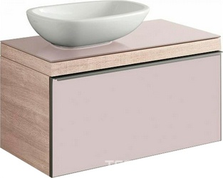 Тумба 884хh543х504мм, 1 выдв. ящик, со стекл.столеш.(уст.сифона(слива) прав/лев), д/уст.с рак.арт.123655;123555,(цв. свет дуб, стек.фронт пан беж) ZZ