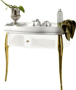 Основа на метал. ножках для раковины 100см, арт.1050 01, (ножки цв.золото, выдвижн. ящик цв.белый лак, ручка цв.золото)  ZZ Kerasan Retro 7363K8