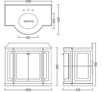 Тумба напольная 105хh85х67см (столешница Botticino Fiorito), цвет Offwhite,  ZZ Devon & Devon Clarence EFCLAROFBF