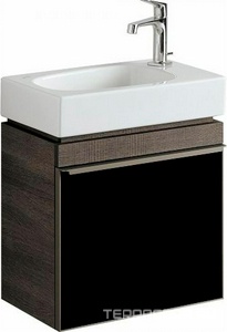 Тумба 440хh554х316мм, 1 дверь, для установки с рак. арт. 123545, (цв. тёмный дуб, стеклян. фронт панель чёрного цв.), крепёж в компл.,  ZZ Geberit Citterio 500.555.JJ.1