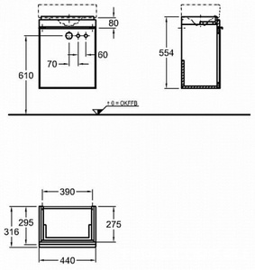 Тумба 440хh554х316мм, 1 дверь, для установки с рак. арт. 123545, (цв. тёмный дуб, стеклян. фронт панель чёрного цв.), крепёж в компл.,  ZZ Geberit Citterio 500.555.JJ.1