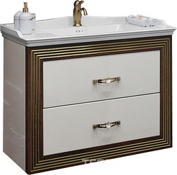 Тумба подвесная Карат 80, 800*595*450 мм, цвет слоновая кость/золотая патина, БЕЗ раковины Прима 80, крепеж в комплекте ZZ