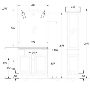 Тумба напольная  90, 920*850*550 мм, БЕЗ раковины ном. 12882, мраморной плиты, цвет орех ZZ Opadiris Виктория Z0000001176