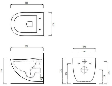 Унитаз напольный, пристенный, 37х53х41,5см, цв. белый, для установки со скрытым в стене бачком, крепёж в компл., (без сиденья),  ZZ Ceramica Cielo Fluid FLVA Gloss White